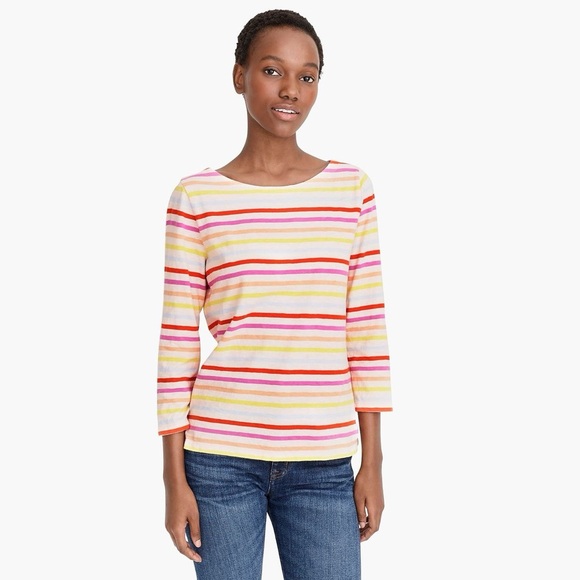 J. Crew Striped Boat Neck 3/4 Sleeve Top in Pink/Multicolor Size XXS - Picture 5 of 11